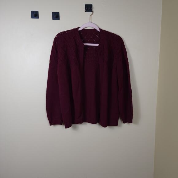 Vintage Open Front Loose Knit Grandpa Sweater in Burgundy Size S - Picture 1 of 9